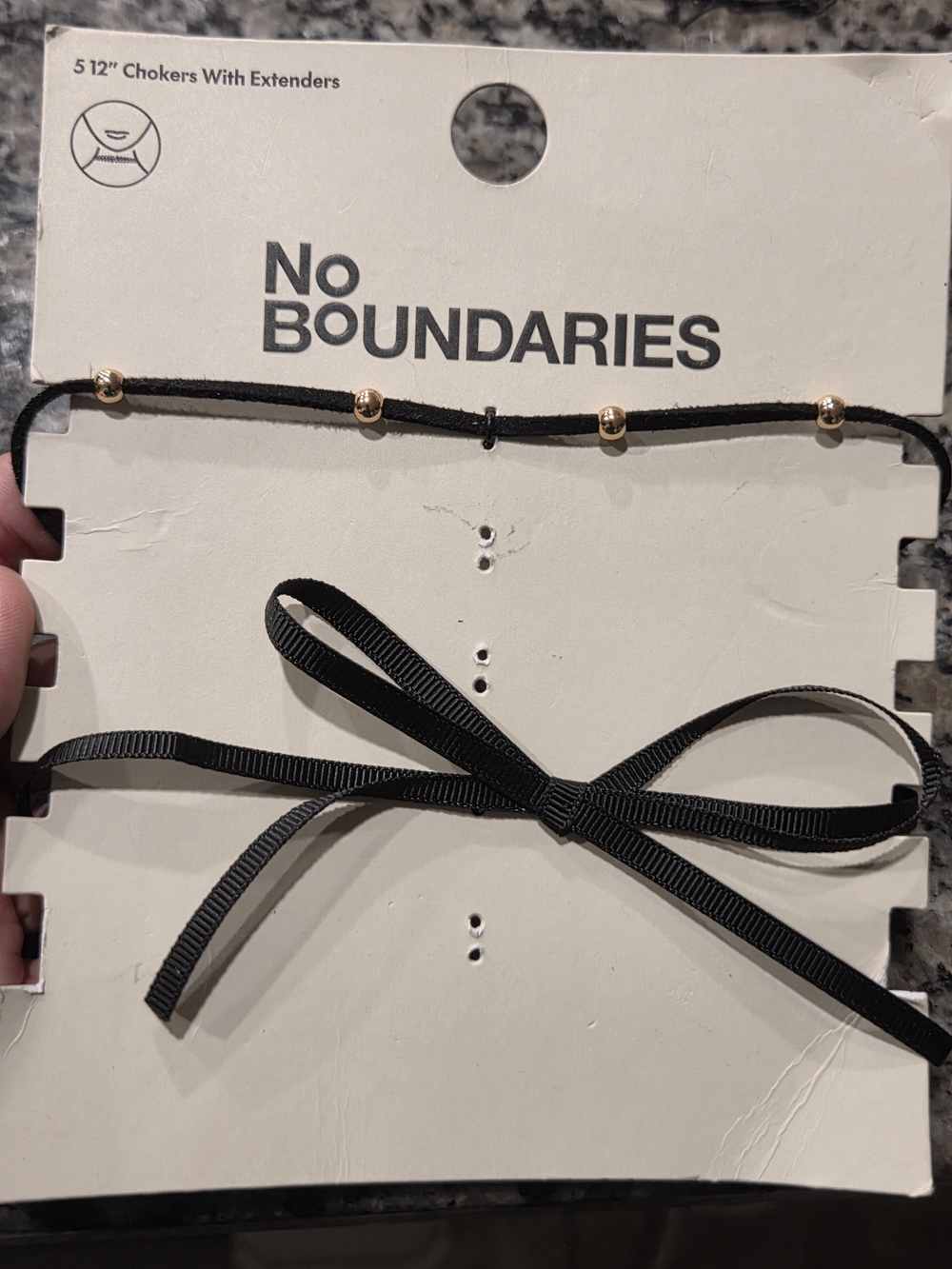 No Boundaries Black Ribbon and Gold-Beaded Choker Set
